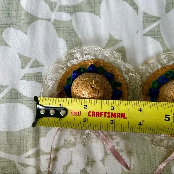 VTG Handmade Wicker Sun Hats Lace & Floral Magnet Cottagecore Farmhouse Set of 2 - Picture 10 of 10